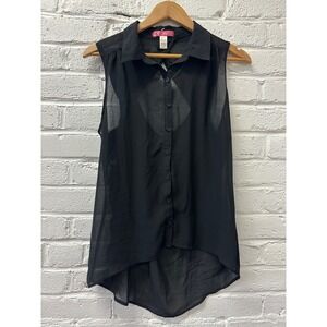 Sheer High Low‎ Blouse Womens XL Black Goth Office Chic Minimalist Capsule